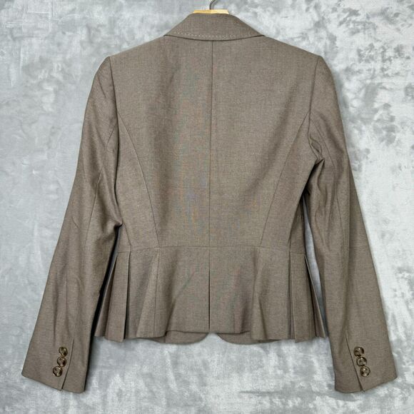 Antonio Melani Blazer Womens 2 Tan Twill Embroidered Stitch Pleated Front Career - Picture 3 of 11